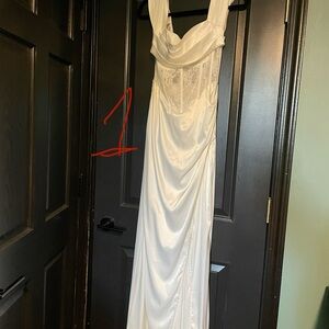 White Wedding Dress with Lace Bodice and Satin Skirt